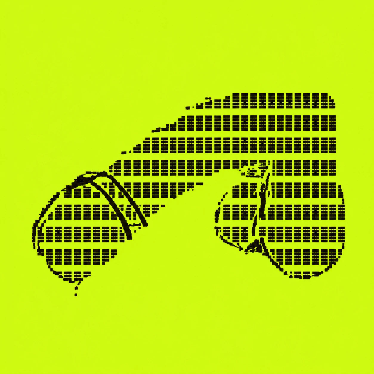 Pixelated black signal symbol on acid green background